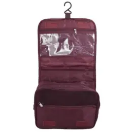Velcro Hanging Toiletry Bag Maroon Open